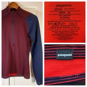 Patagonia Capilene 2 Polartec 1/4 Zip Pullover Shirt Men XS Red Striped Outdoors